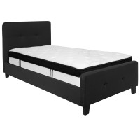 Flash Furniture HG-BMF-21-GG Tribeca Twin Size Tufted Upholstered Platform Bed in Black Fabric with Memory Foam Mattress